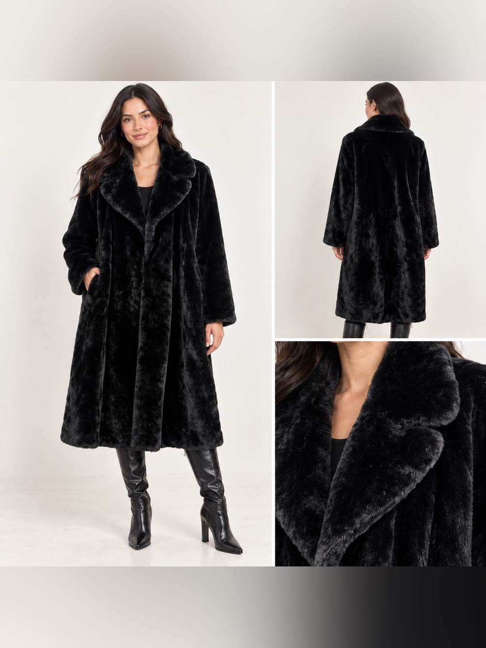 Avec Les Filles Mid-Length Faux Fur Coat Black XL